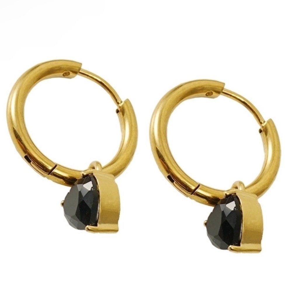 Black Zircon Water Droplets Heart Earrings